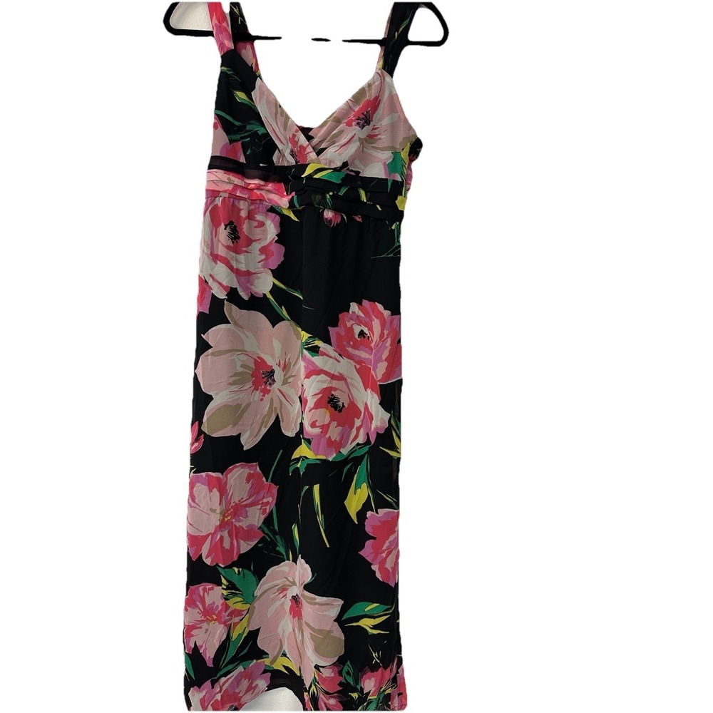 Ann Taylor Women Floral Watercolor Black Maxi Chiffon Dress Size 2P Artsy